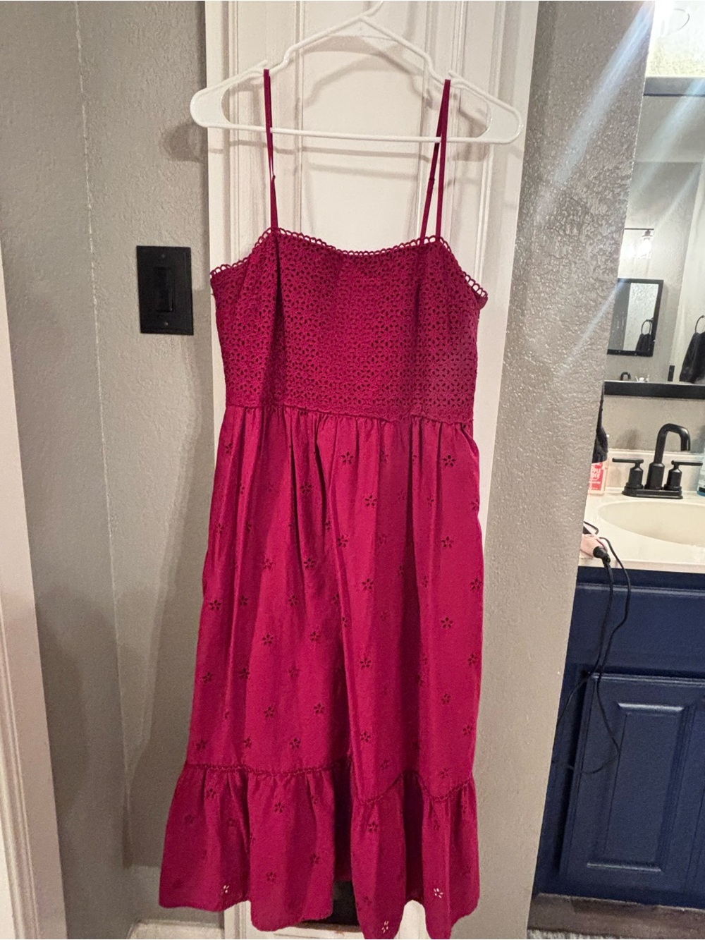 LOFT Hot Pink Eyelet Sundress with Spaghetti Straps